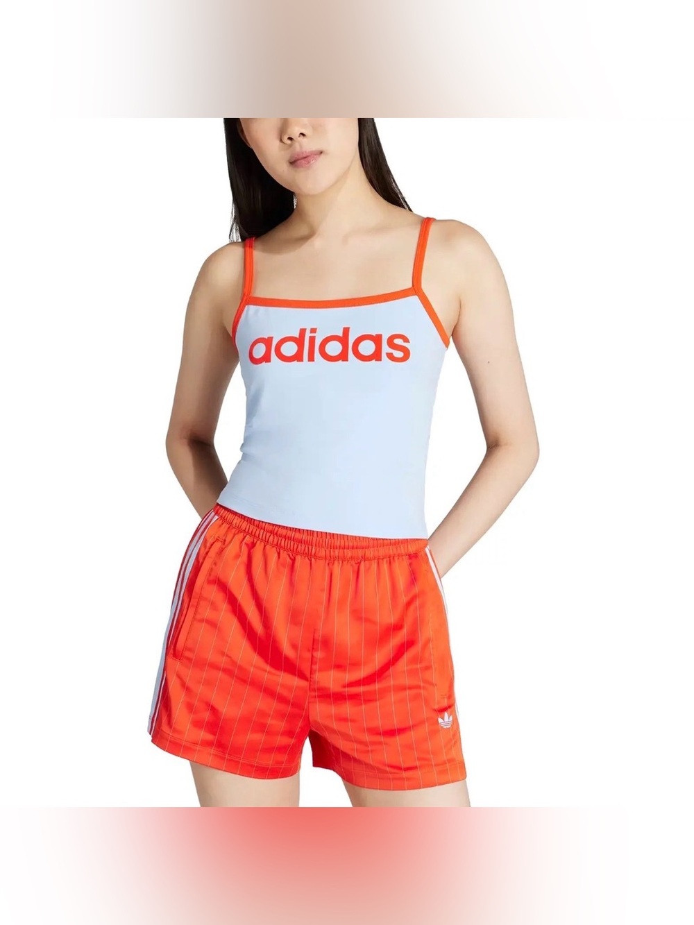 Adidas Originals [M] Stretch Cotton Cropped Tank Top Glow Blue/Orange KD2293